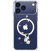 LUHOURI for iPhone 17 Pro Case with Screen Protector - Wireless Charging - Crystal Acrylic Clear - Fashionable Designs for Women Girls - Slim Fit Protective Phone Cover, Astronaut in The Space