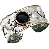 Anju Black Onyx Cuff Bracelet for Women, Stainless Steel, Brass and Copper