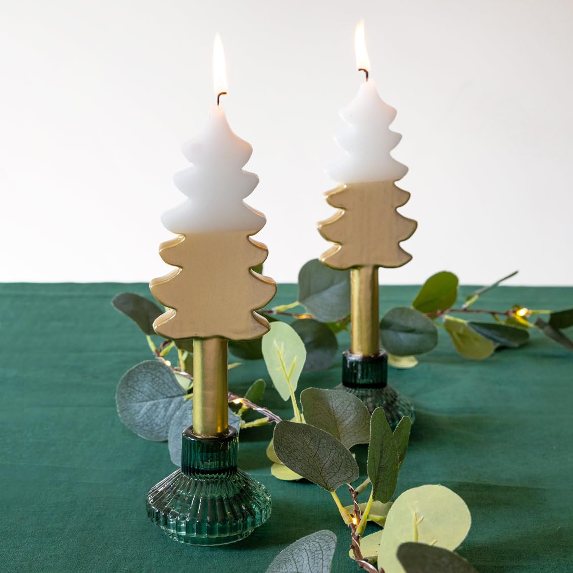 Christmas Tree Shaped Candles | White & Gold Perfect for The Dinner Table or Fireplace | Ideal Xmas Gift - Use as Home Décor, Stocking Filler Unscented | Size 22cm Burn time: 8 Hours 2pack