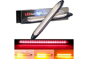 YSY Led Car DRL Daytime Running Lights Strip Waterproof 12V Auto Headlight Sequential Turn Signal Yellow Flow Day Light Universal 2Pcs (23.5CM, Red and Amber)