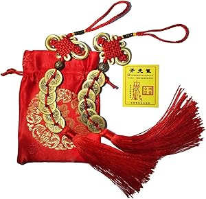 Homer-wa Chinese Feng Shui Money Coins Lucky with Handmade Red Enless Knot Decoration for Wealth and Success Chinese New Year - 2 Sets of 6 Coins Office Decorations