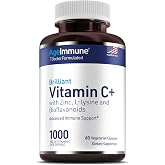 AgeImmune Vitamin C 1000mg Complex with L-Lysine 500mg, Zinc 12mg, Bioflavonoids 300mg. Doctor Formulated Magnesium Stearate Free Supplements for Healthy Immune System Support.(1)