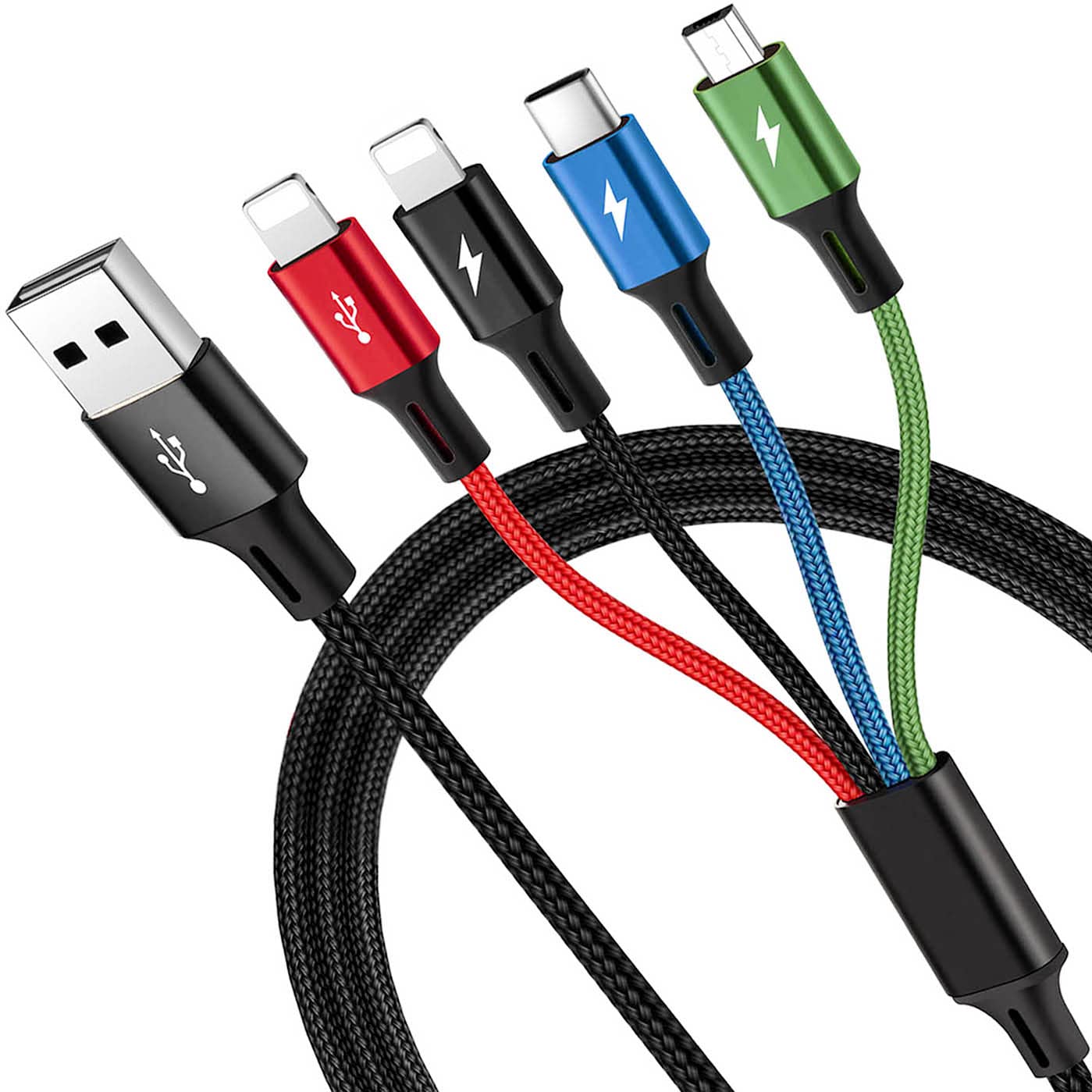 Multi Charger Cable [3.5A 1.8M] 4 in 1 Nylon Braided USB Charging Cable, Multi Fast Phone USB Cable with Micro USB/Type C/iP Ports for Phone 15 14 13 12 11,Android Galaxy,Huawei,Nexus, Nokia,LG,PS4/5