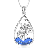 LWXIE Diamond Palm Tree Pendant Necklace for Women 925 Sterling Silver Lab Grown Diamonds Beach Jewelry Gifts 0.02 cttw D Color VVS Clarity