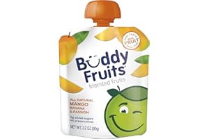 Buddy Fruits Snacks To Go Mango Unsweetened Applesauce 3.2oz Pouch (18pk) Gluten-Nut-Dairy-Preservatives-BPA Free, Non GMO, Kosher