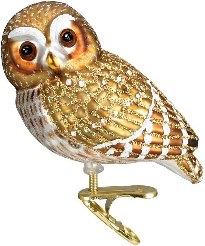 Ornaments - Old World Christmas 18067 Glass Blown Ornaments for Christmas Tree Pygmy Owl, Brown, White