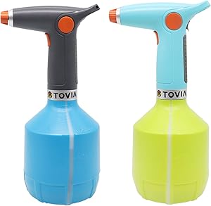 T TOVIA Electric Plant Sprayer 34oz, Rechargeable Automatic Mist Spray Bottle with Adjustable Nozzlep for Gardening, Fertilizing, Household Cleaning, Pack of 2, Blue and Green