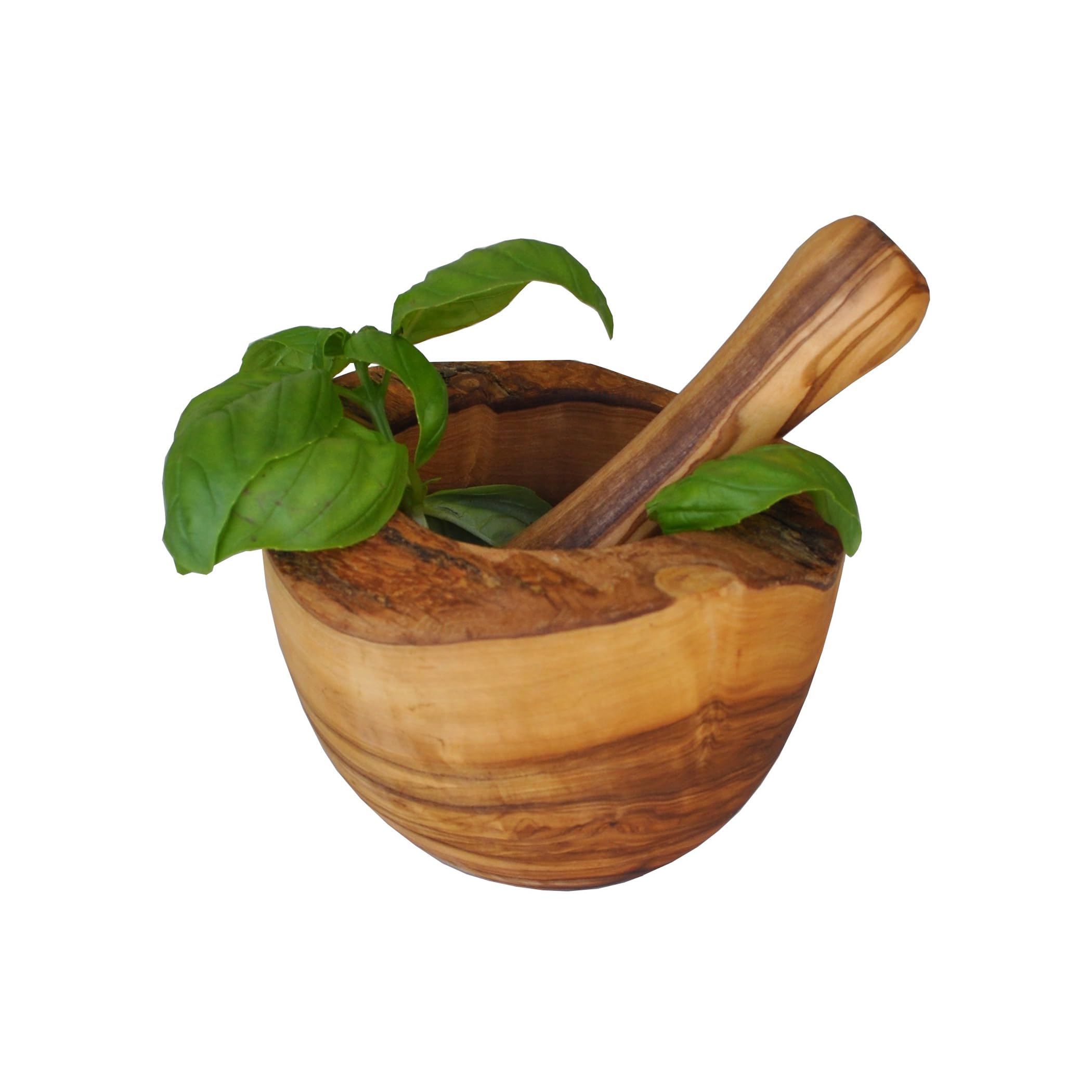 Naturally Med Olive Wood Pestle & Mortar Rustic Style 14cm