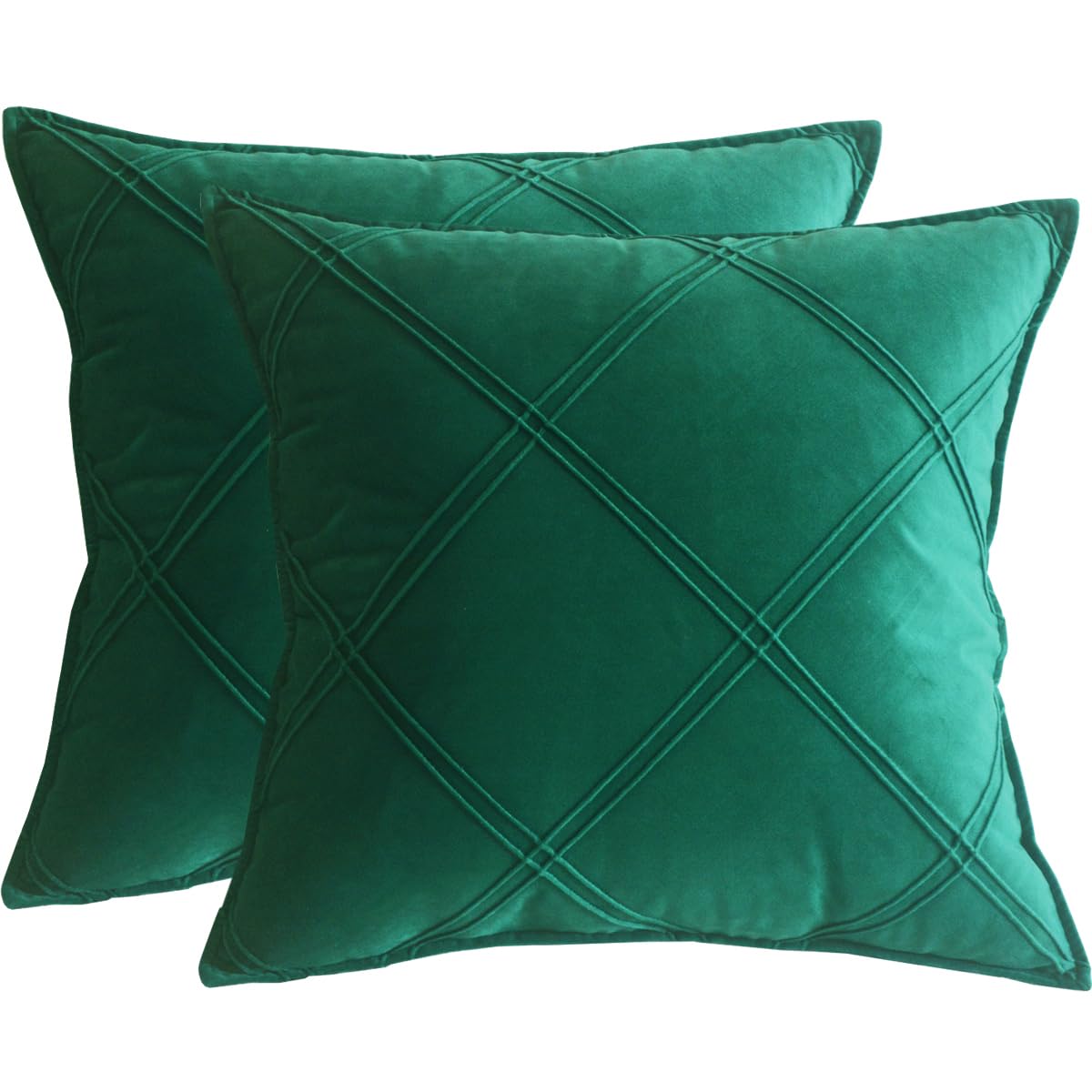 Lutanky Green Velvet Cushion Covers Decorative Square Throw Pillow Covers Checked Design Elegant Pillowcases for Sofa Bed Living Room 20x20inch 50x50cm Set of 2