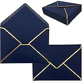 50 Pack 5x7 Envelopes for Invitations with Gold Border, Self Adhesive A7 Envelopes with V-Flap for Greeting Cards, Invitation Envelopes for Wedding, Graduation, Baby Shower, Party (Dark Blue)