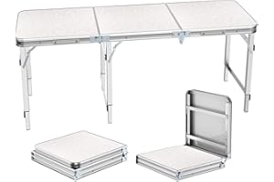6FT Folding Table - Portable Camping Table Adjustable Height (71"x23") Lightweight Foldable Table with Carry Handle - Aluminu