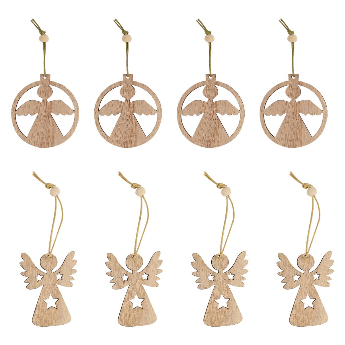 NUOBESTY 16pcs Christmas Wooden Angel Pendants Unfinished Wood Angel Hanging Ornaments with Rope for Xmas Tree Window Door Wall Crafts Embellishments Decors