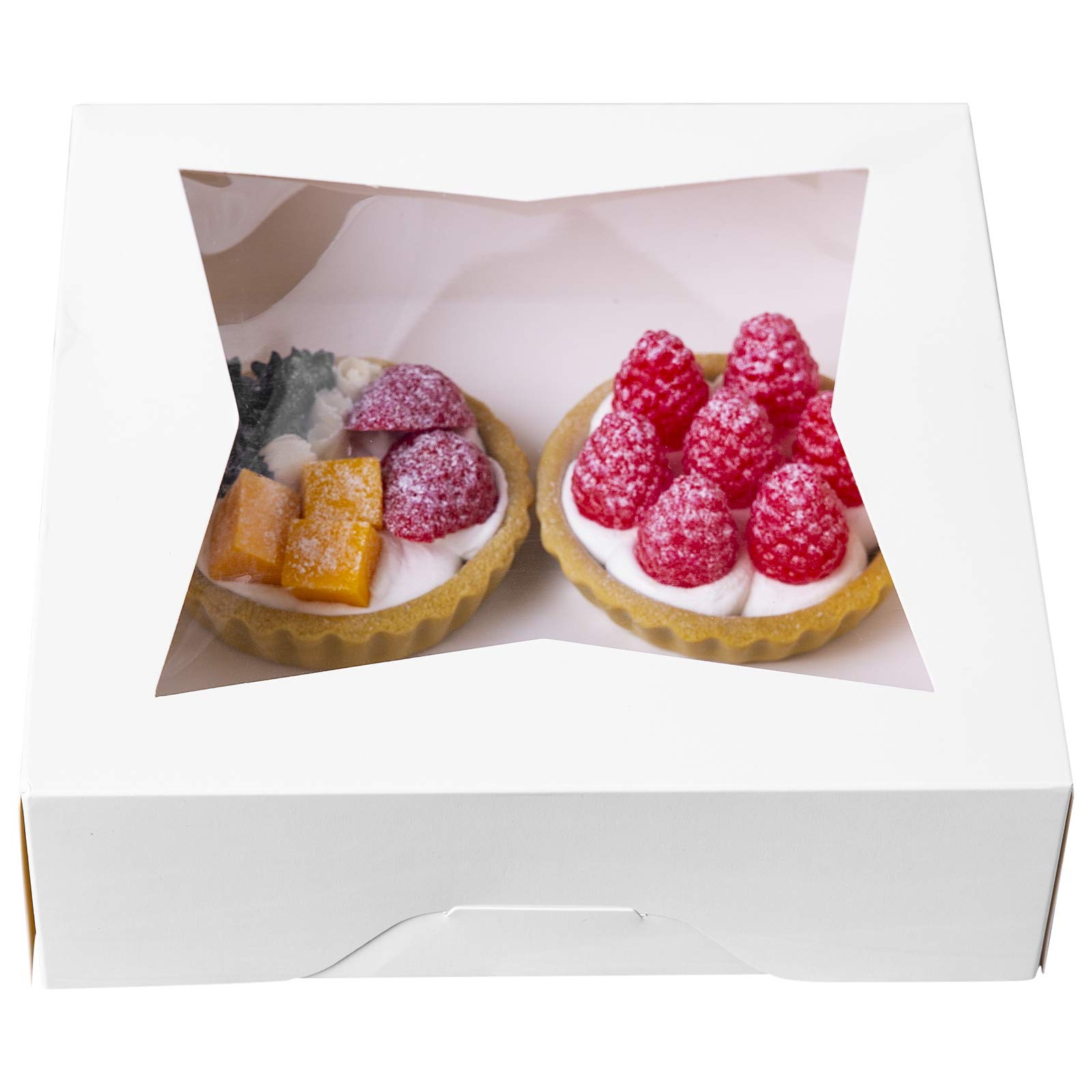 ONE MORE 8inch Brown Bakery Pie Boxes,Large Kraft Cookie Boxes with PVC Window Natural Disposable Box 8x8x2.5inch,15 of Pack (White, 15)