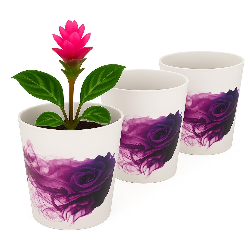 Home Garden Ornaments Indoor Plant Pot – Decorative Flower Pots with Inner Cone, Floral & Tropical Design Orchid Planters for Home Décor (15 cm / 5.9 inch – Smoked Rose)