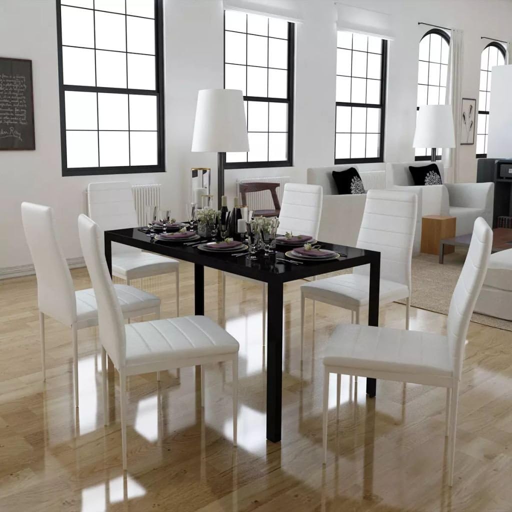 Amazon Com Seven Piece Dining Table And Chair Set Black And White Table Chair Sets