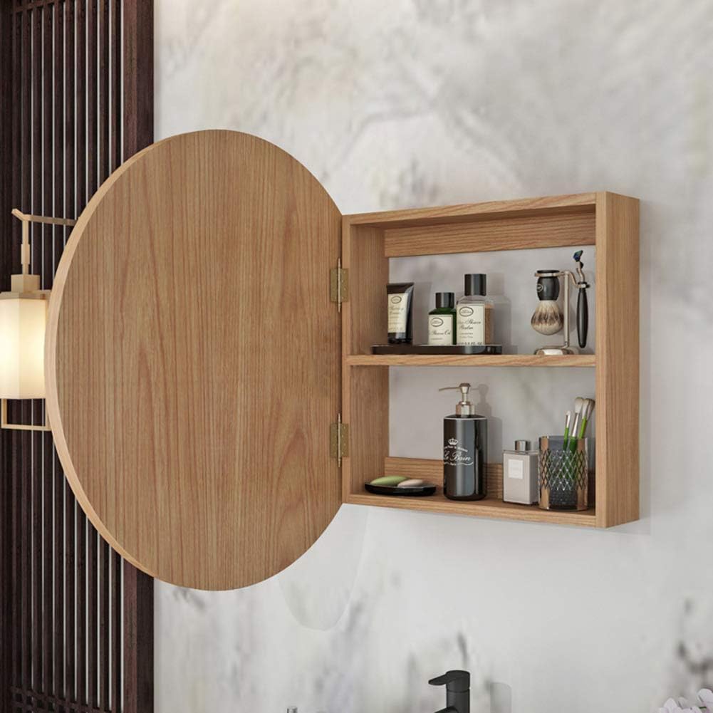 Admir Round Mirror Bathroom Cabinet, Wall Storage Shelves Mirror Cabinet Bath Wood Medicine Cabinet Organizer 2 Tier-a 70cm(28inch)