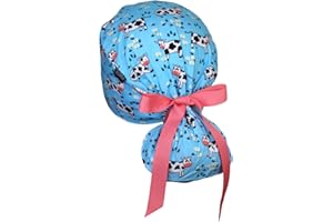 CALOMED Scrub Cap for Women and Men, Ponytail Scrub Caps, Working Hat, Head Cover with Ribbon Ties and Buttons, Long Hair