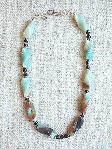 The Ascendente Blu - Handmade Sterling Silver &amp; Gemstone Jewelry - Amazonite, Tourmaline &amp; Bali Sterling Silver Necklace