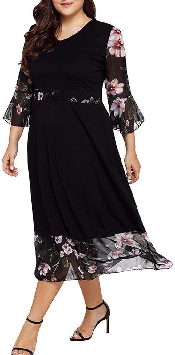 DQANIU 🎏🎏Plus Size Kleid, Frauen Midi Kleider VAusschnitt Wrap