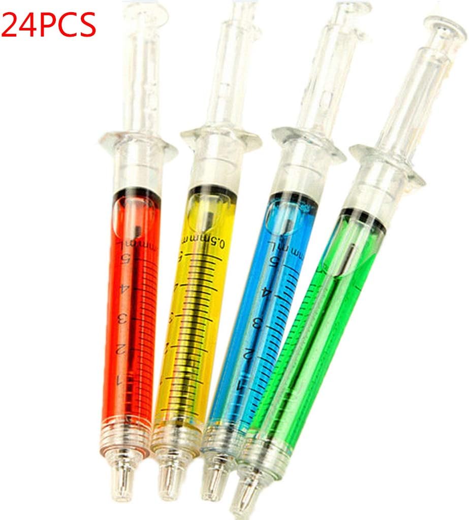 DALIN Syringe Pens (Bulk Pack of 24) Retractable Fun Multi Color