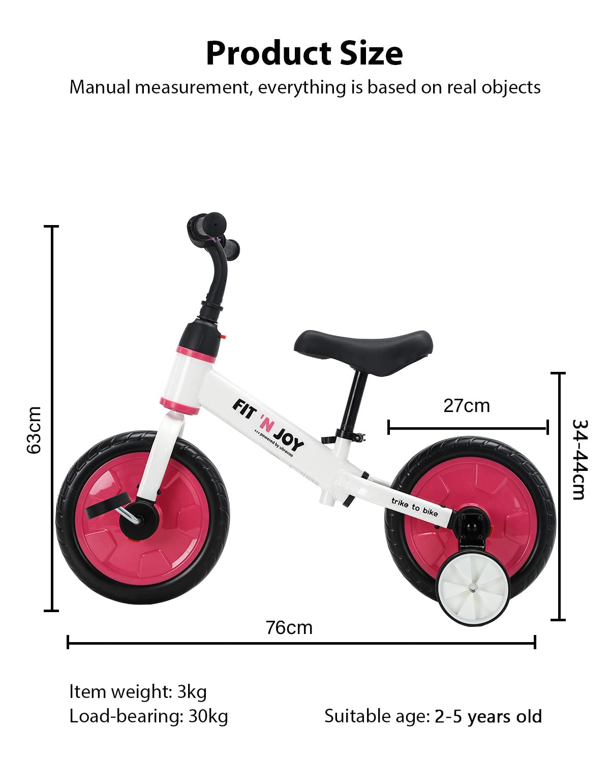 UBRAVOO Trike to Bike Riding Tricycles for Boys Girls 2-5, Fit 'n Joy Kids Balance Bike with Pedals & Training Wheels Options, 4-in-1 Starter Toddler Training Bicycle