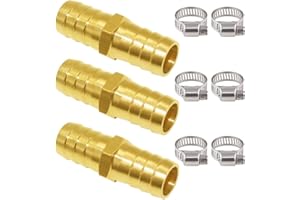 Joywayus 5/8" Hose Barb Hex Union Brass Fitting Water/Fuel/Air with 6 Stainless Steel Clamps (Pack of 3)