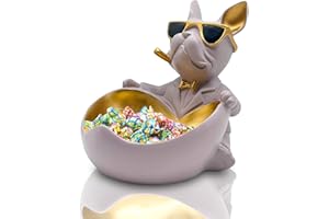 Huhote Bulldog Candy Bowl Decor, Heart-Shaped Key Holder Bowl Candy Dish, Bulldog Accessories, Resin Bulldog Statue for Offic