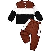 DOMOABEI Toddler Baby Boy Outfit Fall Clothes Long Sleeve Color Contrast Sweatshirt Pants Set Boys Winter Outfits 12M-5T