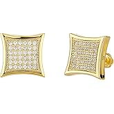 TOPGRILLZ Square Screw Stud Earrings 5A+ Corlorful Cubic Zirconia 14K Gold Sparkle Hypoallergenic Screw Stud Square Flat Earrings For Men Women