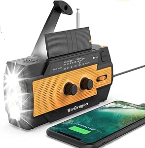 [2020 New Version] Weather Radio for Emergency Solar Hand Crank Portable AM/FM Radio with 4000mAh Large Capacity Power bank, WinDrogon Powerful Flashlight, SOS Alarm, Reading Lamp and Motion detection