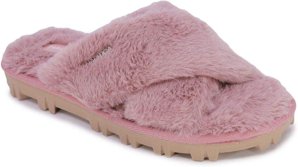 Nautica Women's Slipper Fluffy Warm Slide Indoor Outdoor Flip Flop Shoe
