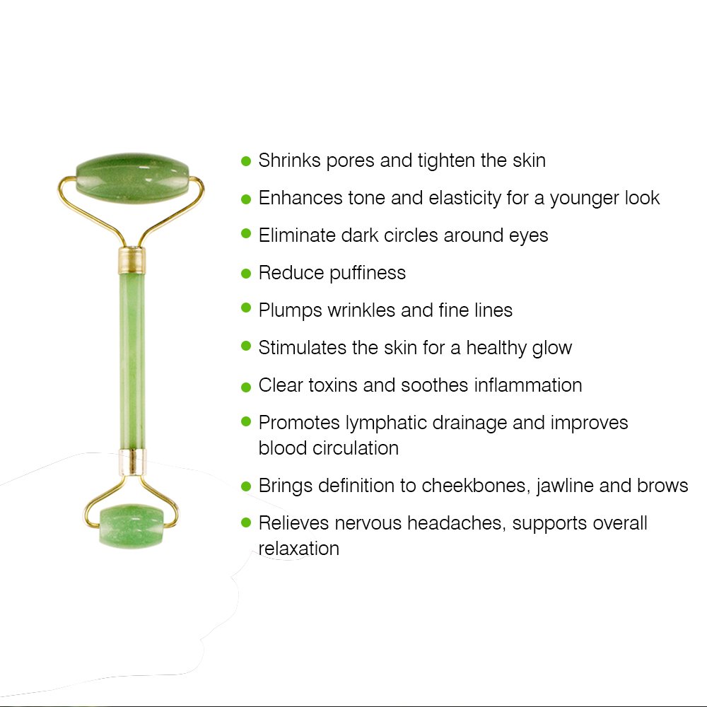 HENZIN Jade Roller - 100% Natural Jade Stone Anti-Aging Facial Therapy, Handmade, Anti Wrinkle and Skin Rejuvenate Face Massager - Green