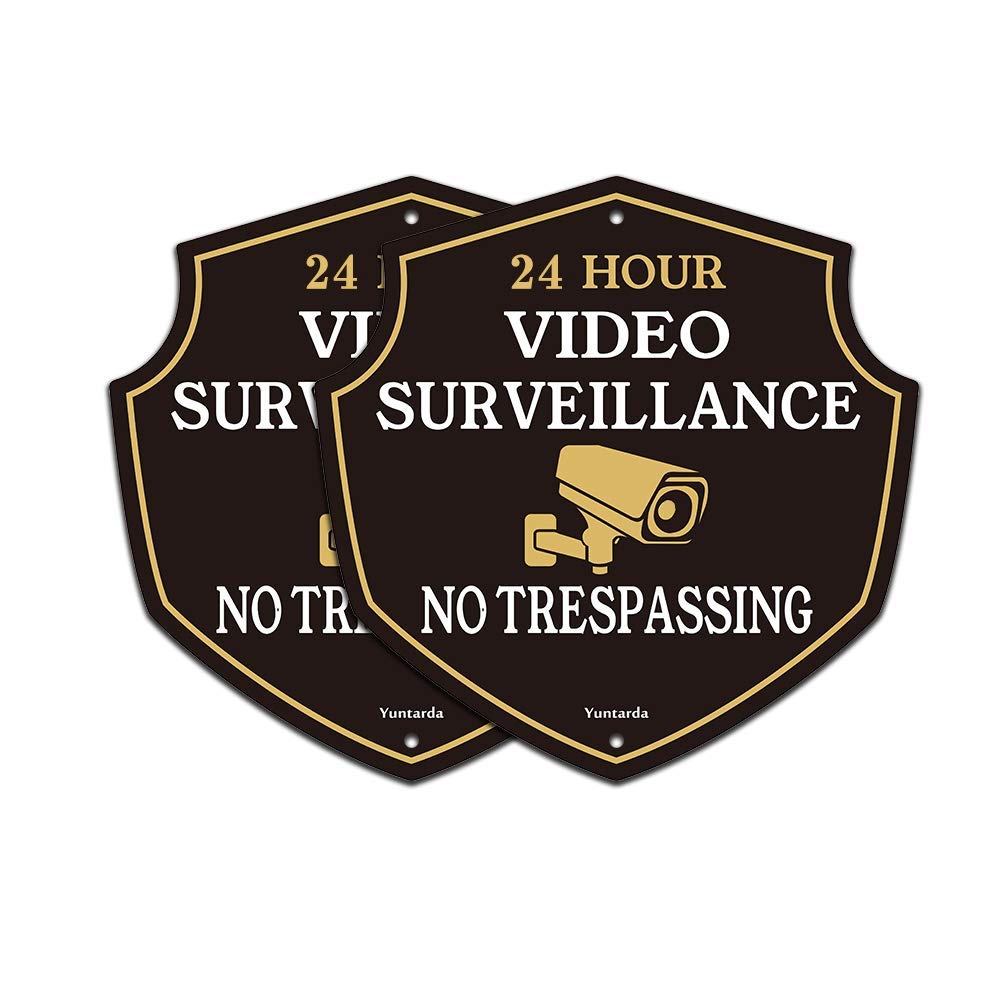 Video Surveillance Signs,Yuntarda 30X30CM (2-Pack) No Trespassing Sign Aluminum Metal Sign UV Print Weather Resistant Safety Signs Pre-drilled Holes for Easy Mount for Wall Fence or Gate