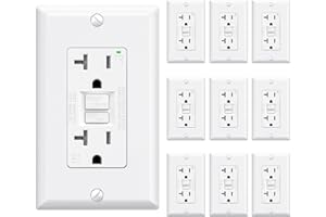 ELEGRP GFCI Outlet 20 Amp, Self-Test GFI Electrical Outlet with Narrow Design, Tamper Resistant GFCI Receptacle with LED Indicator, UL Listed, White, Wall Plate Included, 10 Pack