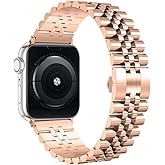 Wolait Compatible with Apple Watch Bands 42mm (Series 11 10 )41mm 40mm 38mm, Stainless Steel Heavy iWatch Bands with Butterfly Folding Clasp Link Bracelet for Series 9/8/7/6/5/SE3/2/1 Women Men,Rose Gold