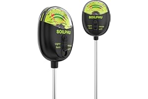 SOILPHU Soil pH Tester,4 in 1 Soil Moisture Meter,Soil Tester for Soil Moisture/PH Meter/Sunlight Intensity/Soil Fertility,Soil Test Kit for Garden,Lawns,Farm and Potted Plants, Flower In/Outdoor Use (Black)