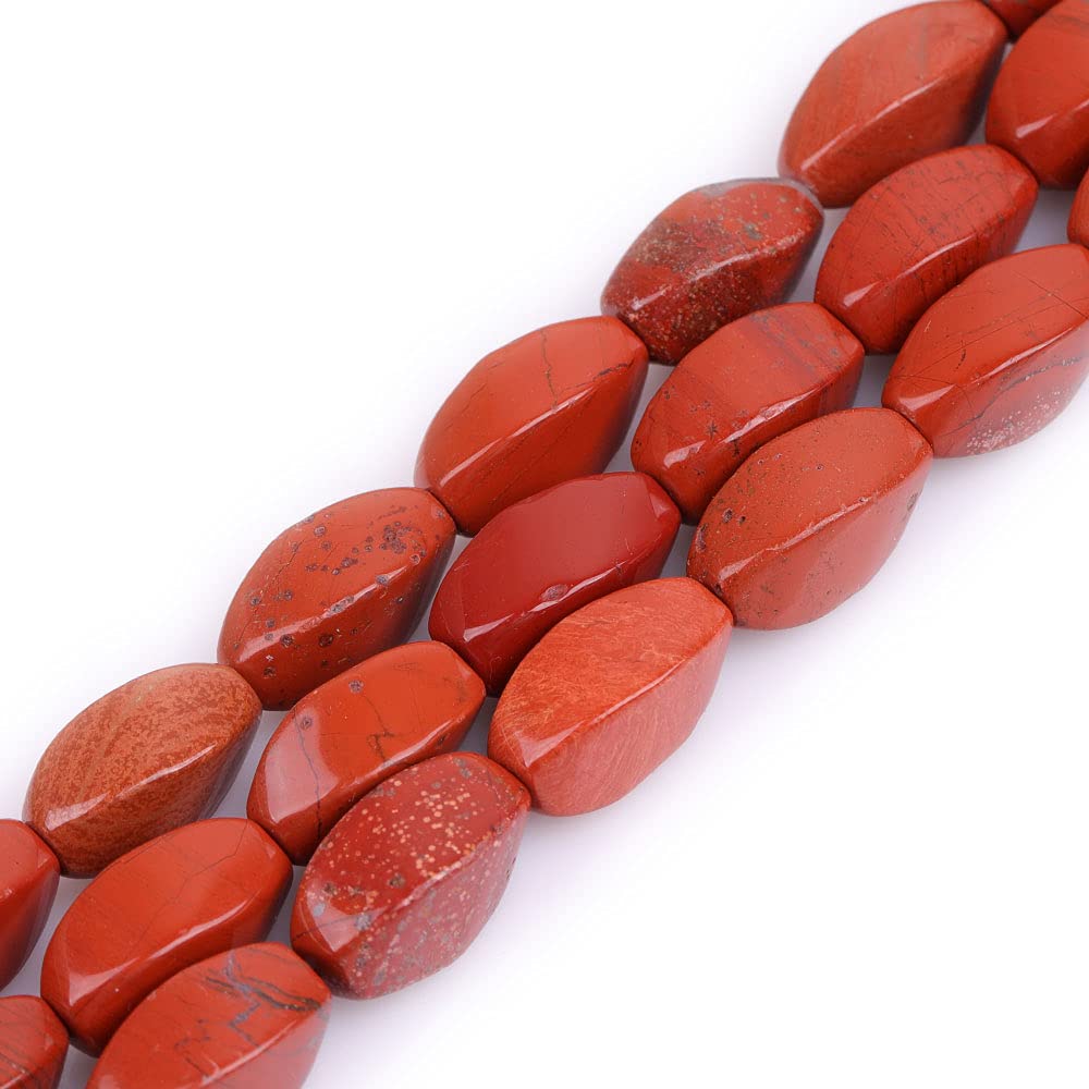 Sweet & Happy Girl's Store 8x16mm Twist Gemstone Red Jasper Beads Strand 15 Inch Jewellery Making Beads