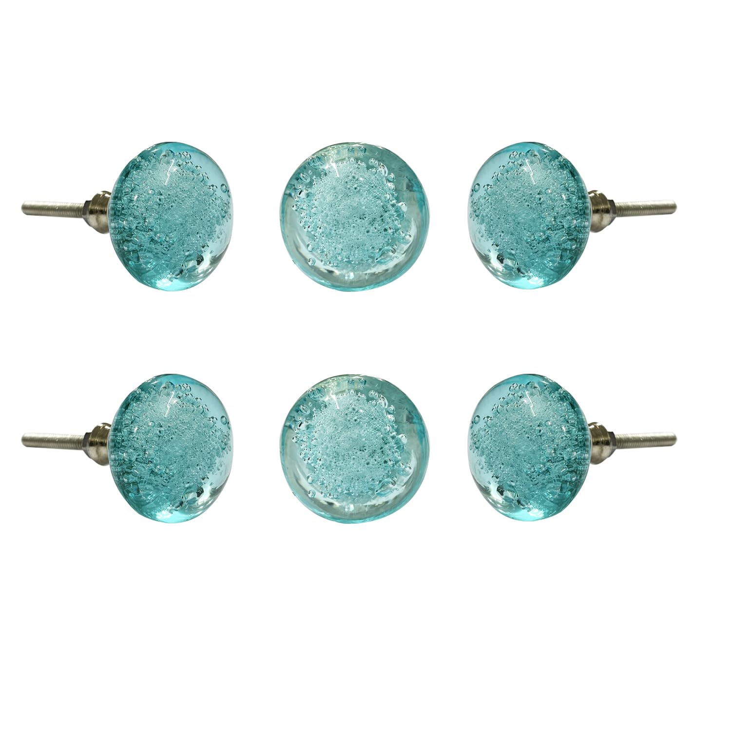 Perilla Home Set of 6, Surf Buble Glass Drawer Knob, Handle for Kitchen Door, Pull & Knob for Dresser Wardrobe Cabinet Cupboard Drawer [Aqua Blue]