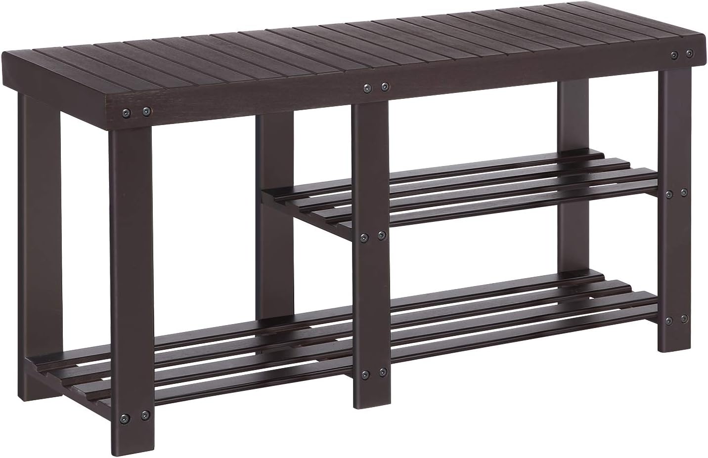 SONGMICS Bamboo Shoe Rack Bench for Boots, Entryway Storage Organizer, 3 Tiers Shoe Shelf, Multi Function for Hallway Bathroom Living Room Corridor and Garden, Brown: Kitchen & Dining