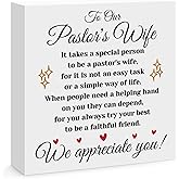 Pastor's Wife Appreciation Gifts Engraved Wooden Block Sign Desk Decor Sign for Pastors Wife Christian Religious Christmas Thanksgiving Birthday Mothers Day Gift for Preacher's Wife
