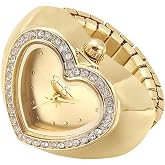 Jessica Simpson Women's Silver Adjustable Ring Watch &ndash; Crystal Heart Shaped Bezel, Quartz Analog Mini Dial, Stretch Band Fashion Jewelry Accessory