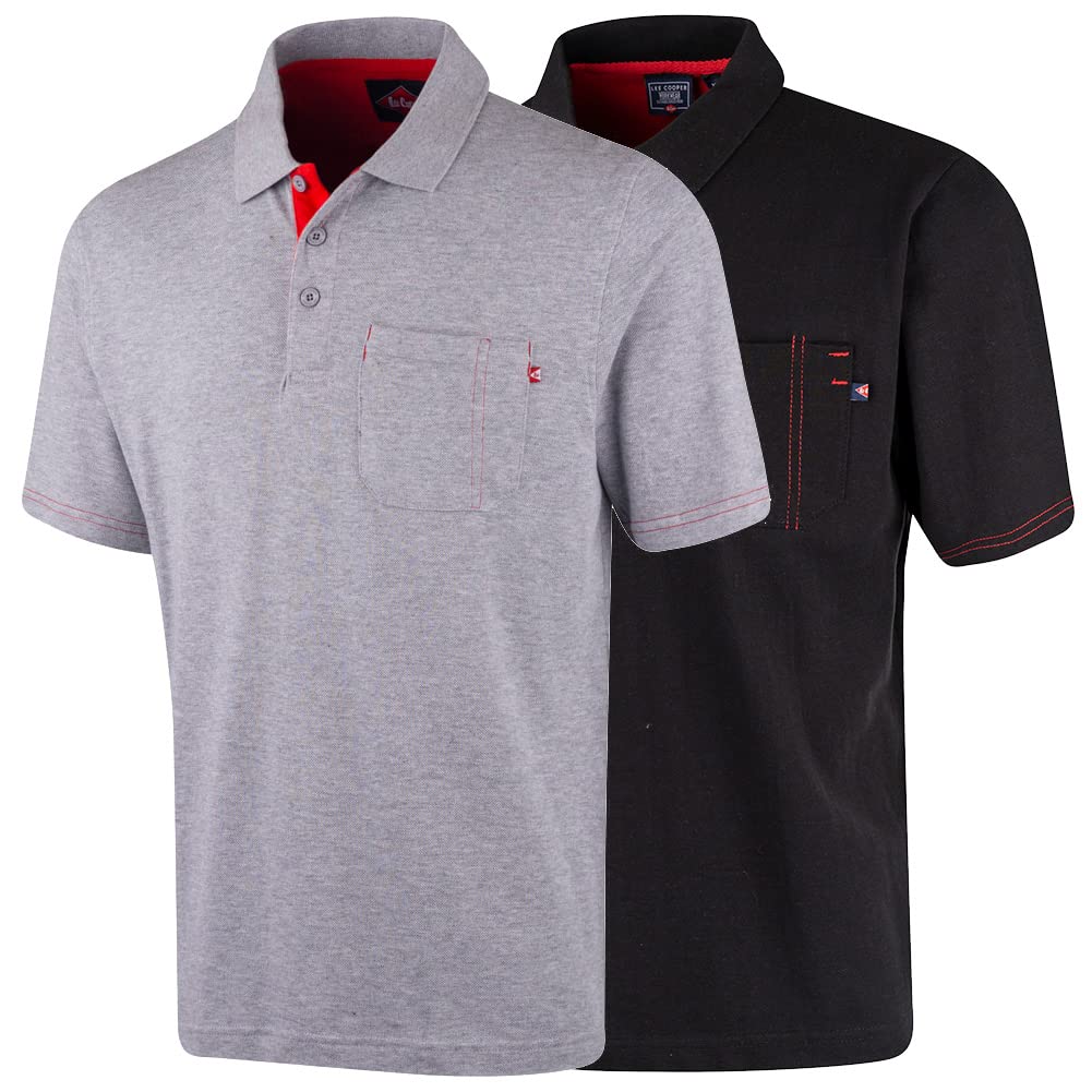 Lee Cooper LCTS011 Men's Classic Workwear Pique Collared Cotton Polo Shirt, Grey Marl, L