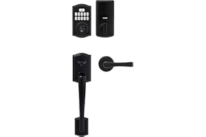 Weiser Matte Black Front Door Lock and Handle Set with SmartCode Keypad Door Lock, Prescott Handleset and Interior Door Handl
