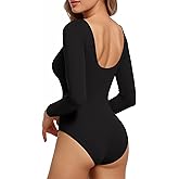 MANGOPOP Women's Backless Long Sleeve Bodysuit Boat Neck Y2K Body Suit Open Back Sexy Fall Basic Top