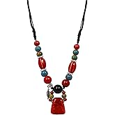 MINACHI Boho Hippie Colorful Chunky Ceramic Beads Strand Necklace, Bohemian Jewelry Gift for Women