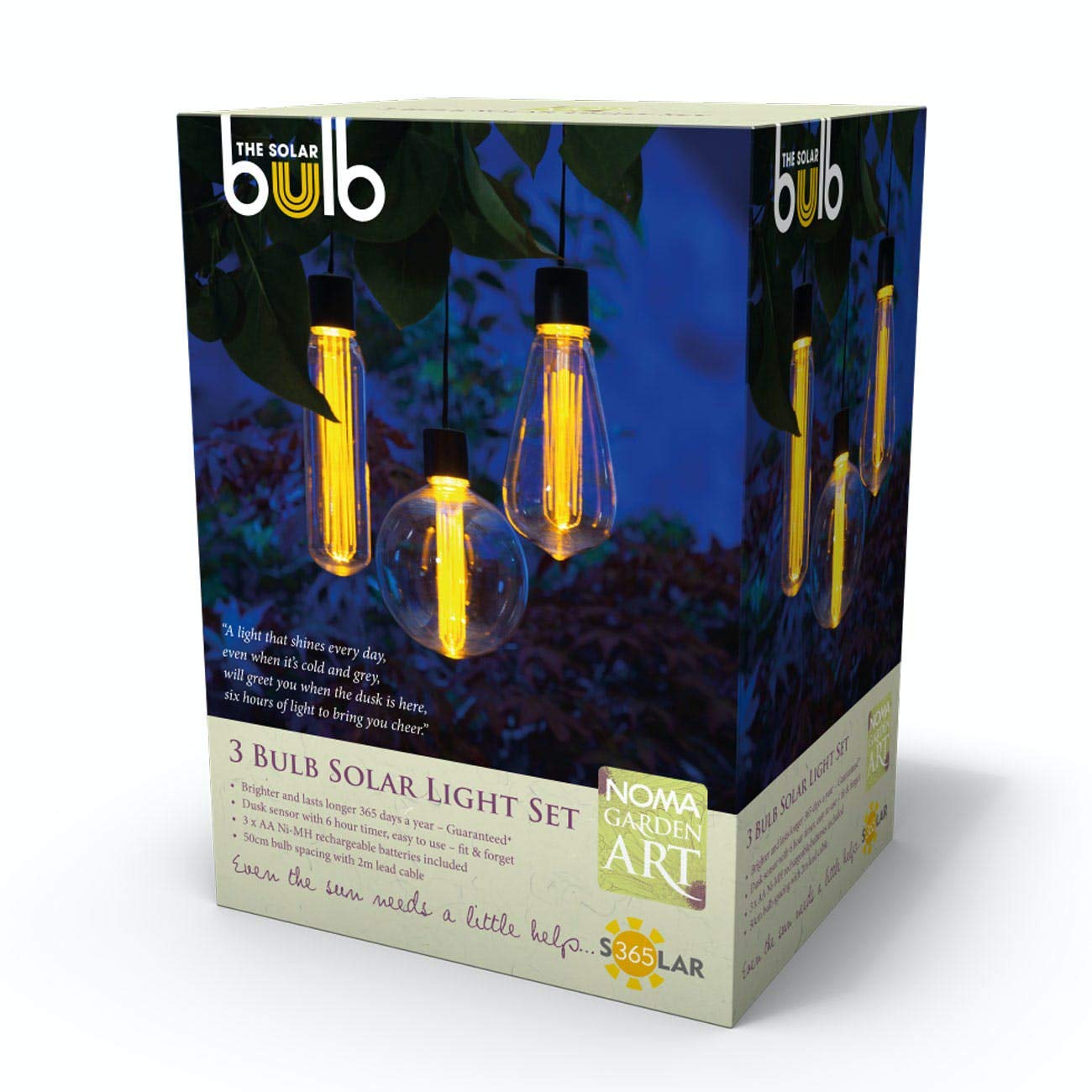 Noma Solar 365 Vintage Style Edison LED Light Bulbs - 3 Bulb Solar Light Set