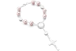 LSKASELUE Rosary Beads Catholic Car Pendant, Cross Beads Charm Blessing Rearview Mirror Decoration, Auto Mirror Hanging Ornam