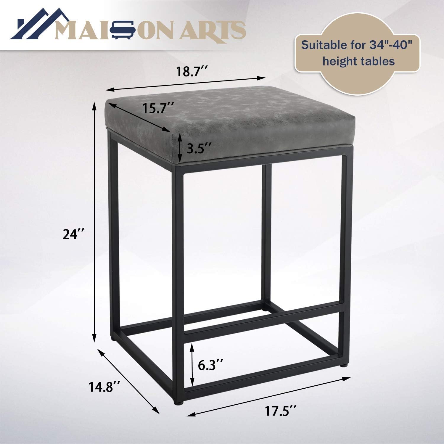 Maison Counter Height 24 Inch Bar Stool for Kitchen Counter Backless Industrial Stool Modern Upholstered Barstool Countertop Chair Saddle Seat Island Stool,330 LBS Bear Capacity,1 Stool(24 Inch, Grey): Furniture & Decor