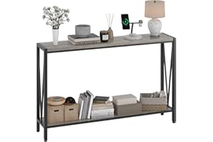 IDEALHOUSE 2-Tier Console Table, 2-Tier Foyer Table with Open Storage Space, Rustic TV Table with Sturdy Metal Frame, Sofa Ta