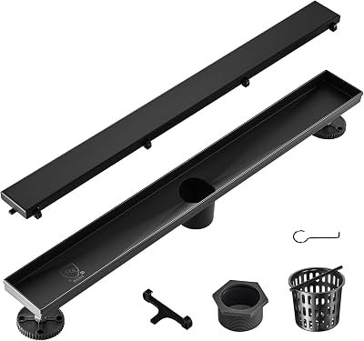 VEVOR 610mm Linear Shower Floor Drain Offset Tile Insert Black 304 Stainless